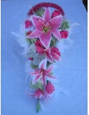Bouquet de Mariée Cascade thème Fuchsia et Vert Anis - mariage