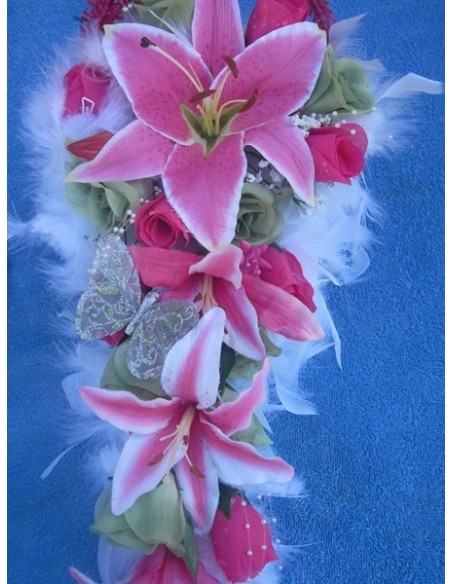 Bouquet de Mariée Cascade thème Fuchsia et Vert Anis - mariage