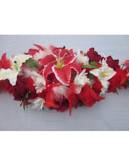 Gerbe de voiture mariage Magnifique avec des Lys, plumes et perles!