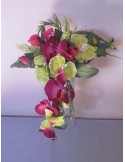 Bouquet de Mariée Cascade thème Fuchsia Vert Anis avec Orchidées
