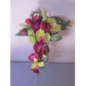 Bouquet de Mariée Cascade thème Fuchsia Vert Anis avec Orchidées