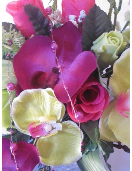 Bouquet de Mariée Cascade thème Fuchsia Vert Anis avec Orchidées