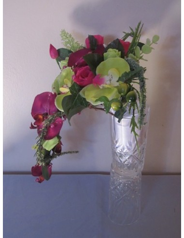 Bouquet de Mariée Cascade thème Fuchsia Vert Anis avec Orchidées
