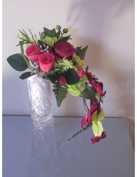 Bouquet de Mariée Cascade thème Fuchsia Vert Anis avec Orchidées