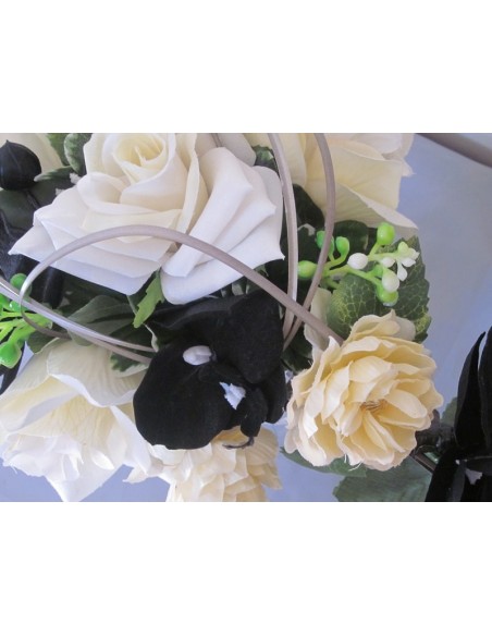 Bouquet de Mariée Cascade thème Noir avec des Orchidées et Roses
