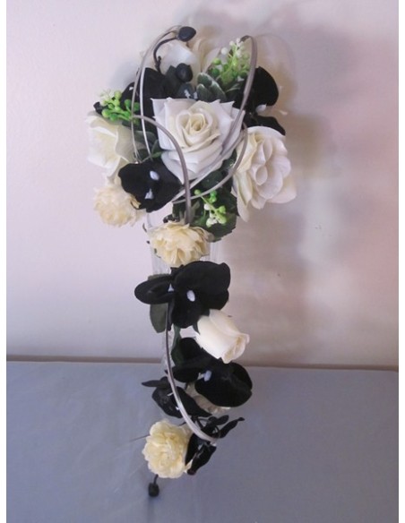 Bouquet de Mariée Cascade thème Noir avec des Orchidées et Roses