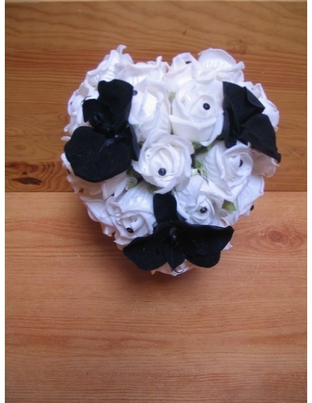 Bouquet pour Mariage "Coeur Noir et Blanc" fait main sur mesure