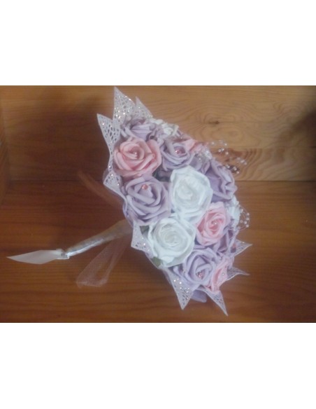 Bouquet de fleur de la mariée thème parme et rose avec diamants
