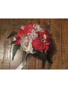 Promo! Bouquet de Mariée Rond avec pivoines et renoncules rouge