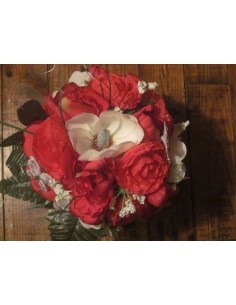 Promo! Bouquet de Mariée Rond avec pivoines et renoncules rouge 2