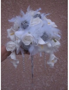 Magnifique Bouquet de Mariée blanc ou ivoire avec arums, roses ...