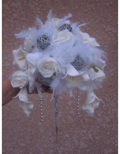 Magnifique bouquet de mariée blanc, gris et argent