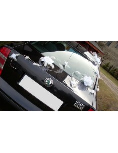 Décoration de voiture pour mariage avec plumes et roses 2