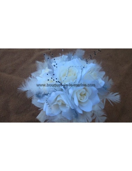 Lot privé Mariage: bouquets et boutonnières ivoire argent noir