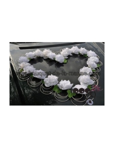Décoration voiture mariage Grand cœur de roses de 80 cm