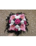 Bouquet mariage Rond thème noir et fuchsia avec Roses et Arums