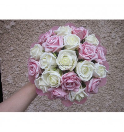 Bouquet rond 22cm rose tendre