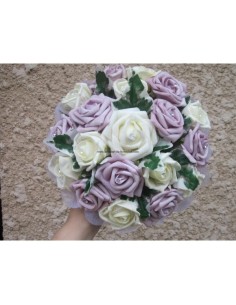 PROMO Bouquet mariage rond 22 cm parme avec roses et diamants