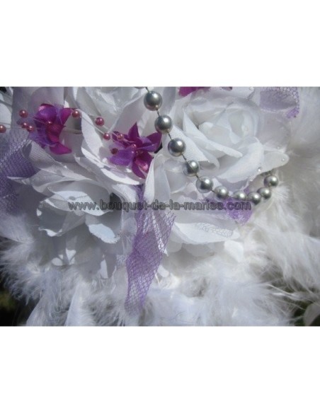 Bouquet + boutonnière couleur blanc et violet ou ivoire et violet