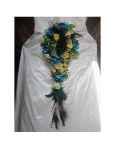 Elegant Bouquet de Mariee Cascade de thème Plumes de Paon