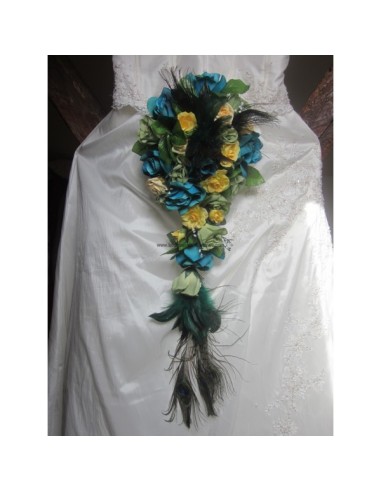 Bouquet mariee cascade plumes de paon