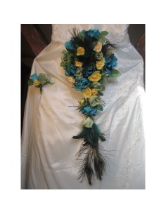 Elegant Bouquet de Mariee Cascade de thème Plumes de Paon 2