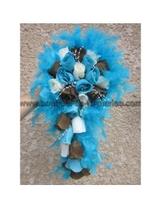 Bouquet de Mariée Cascade thème turquoise, chocolat avec plume