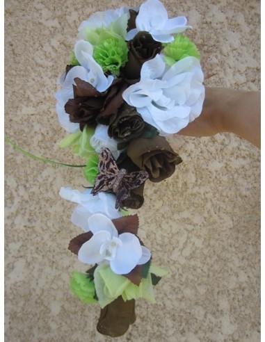 Bouquet Cascade pour mariage thème Vert Anis et Chocolat