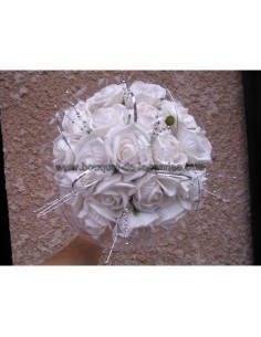 Beau Bouquet de Mariée Rond thème blanc, argent avec des roses