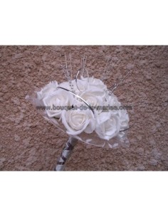 Beau Bouquet de Mariée Rond thème blanc, argent avec des roses 2
