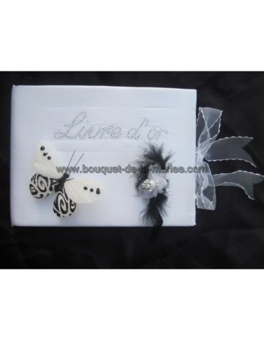 Livre d'or blanc noir strass papillon