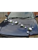 Deco fleurs voiture avec roses,orchidées,perles thème blanc,argent
