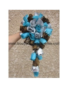 Bouquet de Mariée Tombant thème Turquoise, Chocolat et Argent
