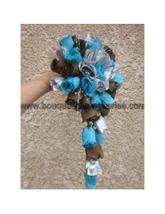 Bouquet de Mariée Tombant thème Turquoise, Chocolat et Argent 2