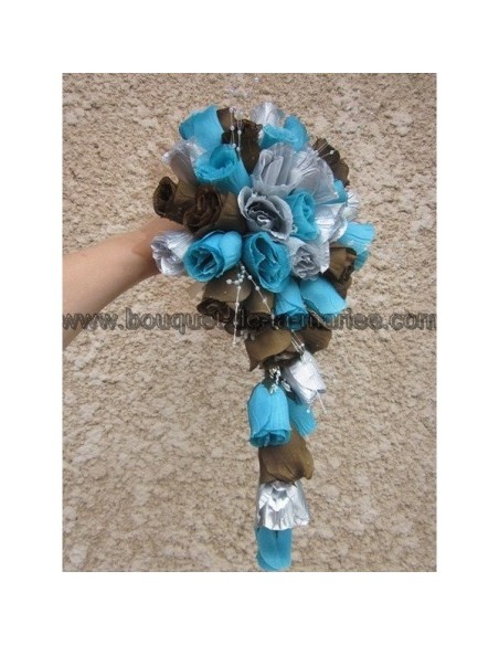 Bouquet de Mariée Tombant thème Turquoise, Chocolat et Argent