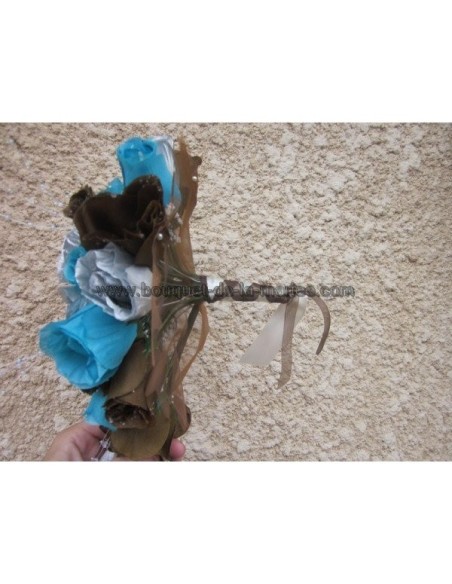 Bouquet de Mariée Tombant thème Turquoise, Chocolat et Argent