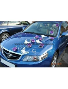 Décoration pour voiture mariage thème papillon, rotin, roses, perles