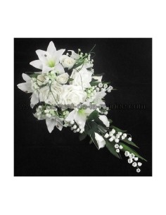 Bouquet de mariage cascade simple avec des Roses, Lys et Muguet