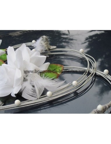 Cœurs de mariage argenté avec des roses, plumes et colombes!