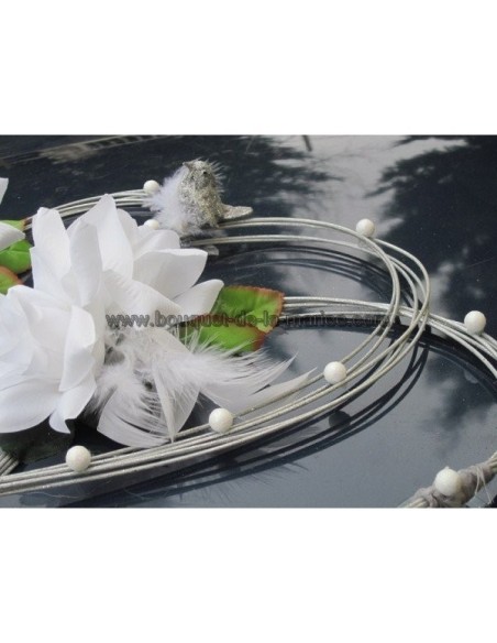 Cœurs de mariage argenté avec des roses, plumes et colombes!