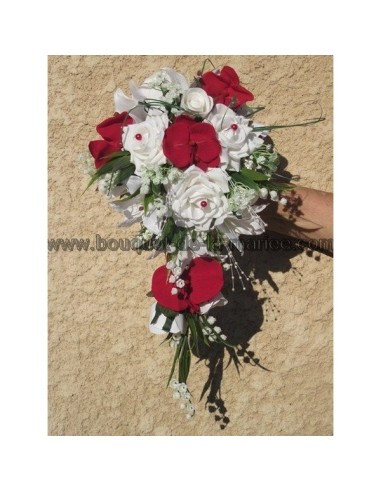 Préparatifs mariage: choisissez un Majestueux Bouquet mariage Cascade Orchidée Rouge ou Bordeaux