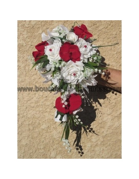 Préparatifs mariage: choisissez un Majestueux Bouquet mariage Cascade Orchidée Rouge ou Bordeaux