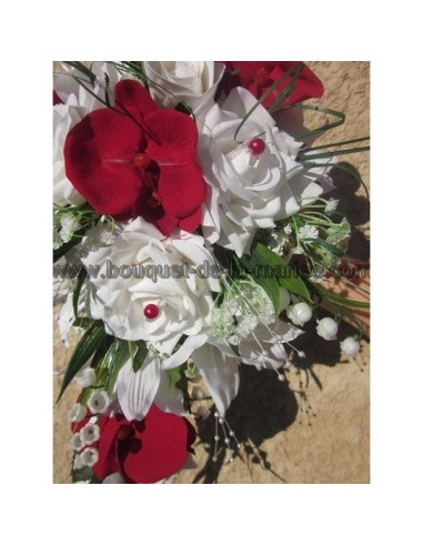 Préparatifs mariage: choisissez un Majestueux Bouquet mariage Cascade Orchidée Rouge ou Bordeaux