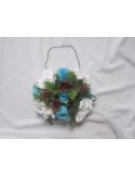 Beau Bouquet mariage thème Sac à Main avec roses, perles, feuilles