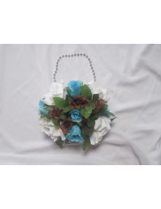 Beau Bouquet mariage thème Sac à Main avec roses, perles, feuilles