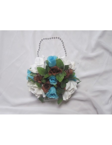 Beau Bouquet mariage thème Sac à Main avec roses, perles, feuilles