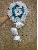 Bouquet Mariage Cascade Coup de cœur thème blanc, turquoise 
