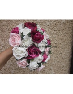 Bouquet de la mariée Rond élégant avec des Roses perlées (28cm) 2