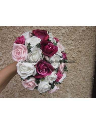 Bouquet de la mariée Rond élégant avec des Roses perlées (28cm)