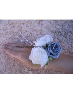 Bracelet de roses pour mariage gris, argent avec roses et perles